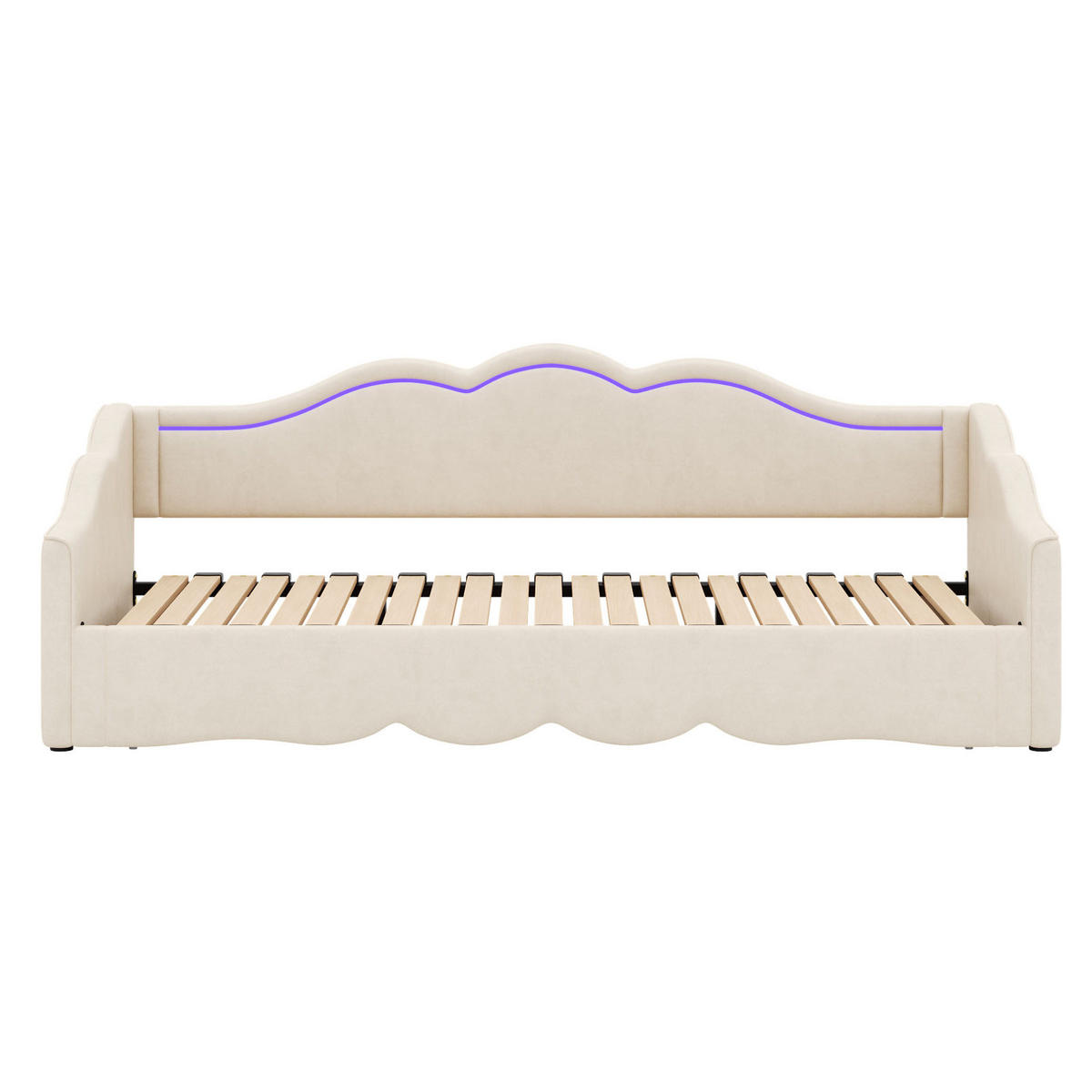 POLSTERBETT 90/180×200 cm aus Samt in Beige mit LED und USB- und Type-C-Anschlüssen - Beige, Textil (90/200cm) - Flora Grace