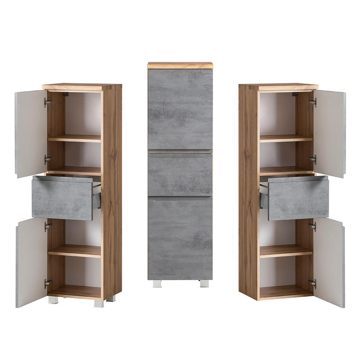 BADMÖBEL-SET 5-TLG. Vasto-03 - Grau, Holzwerkstoff (190/200/47cm) - Lomado