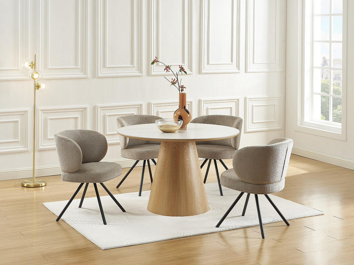 SET mit 6 Drehstühlen - Strukturstoff & Metall - Taupe - LYARO - Braun, Textil (62/78/63cm) - Vente-Unique