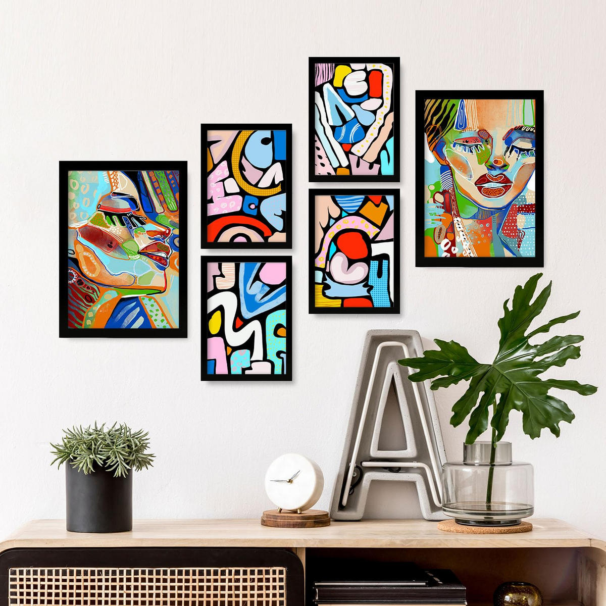 POSTER Set Mit 6 Lady Mazarelli In Weibliche Zusammenfassung Ästhetische Dekorative Gemälde Für Ihr Wohnzimmer Zuhause A3 & A4 Schwarzer Rahmen - Schwarz, Papier (29/3cm) - Nacnic