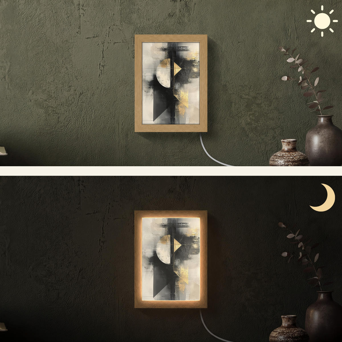 NÁSTĚNNÁ LAMPA Abstraktní - černá - barva - moderní 15x20 cm - šedá, kompozitní dřevo (15/20/8cm) - OnlyWow