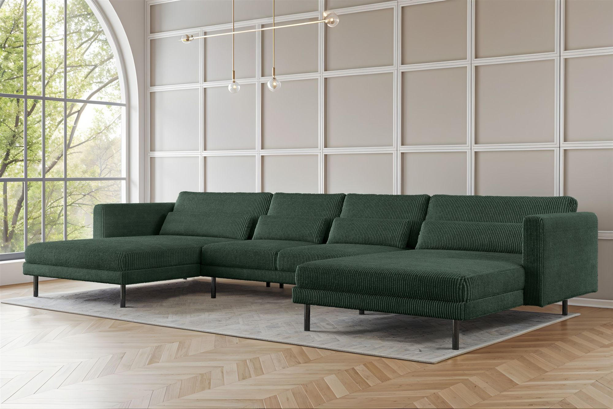 WOHNLANDSCHAFT Agada In Poso - Grün, Holzwerkstoff/Textil (391/83/174cm) - Fun Möbel