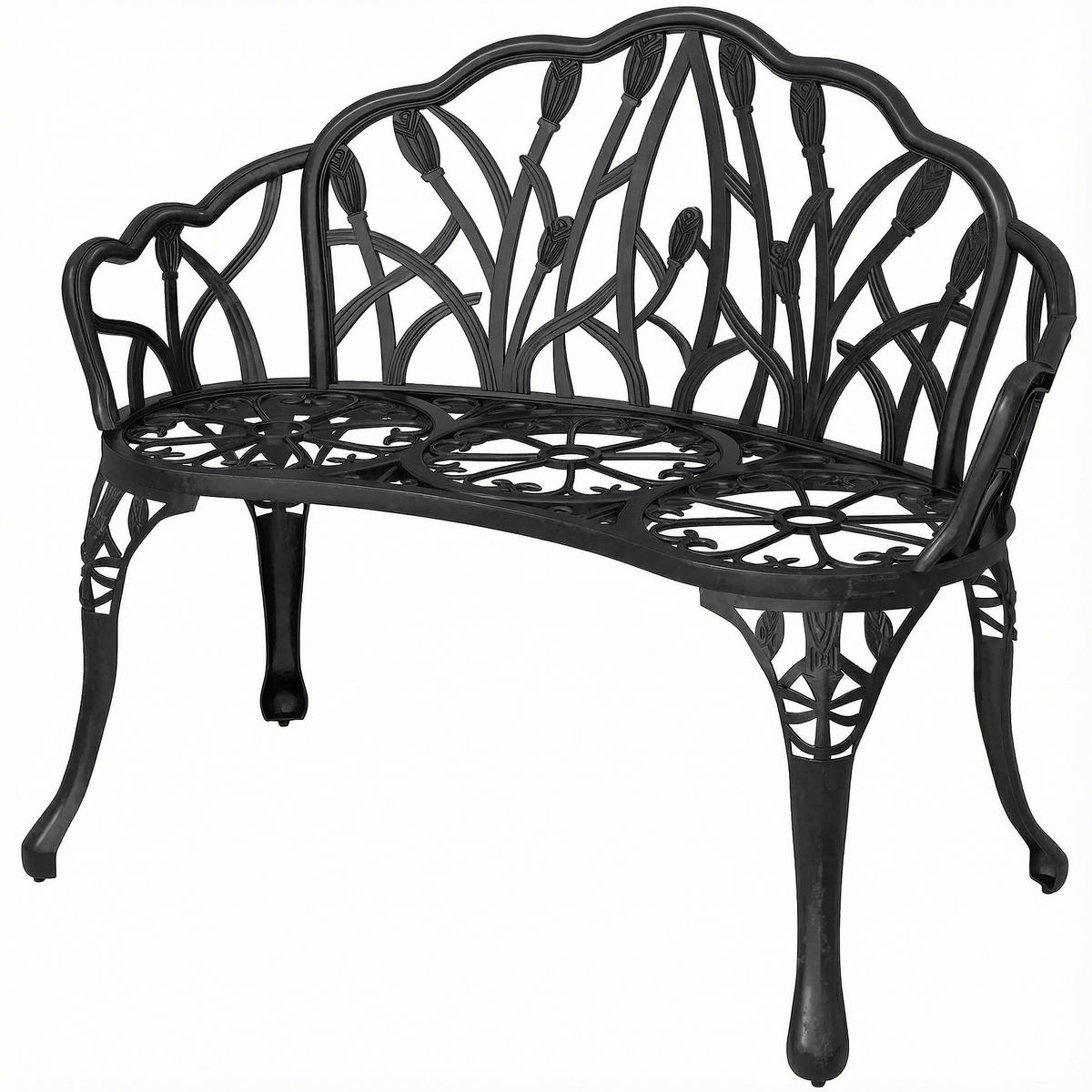GARTENBANK 2-Sitzer DE-08350 Tulpen-Rückenlehne, Gussaluminium Grün - Schwarz, Metall (99/78/57cm) - ComfortXL