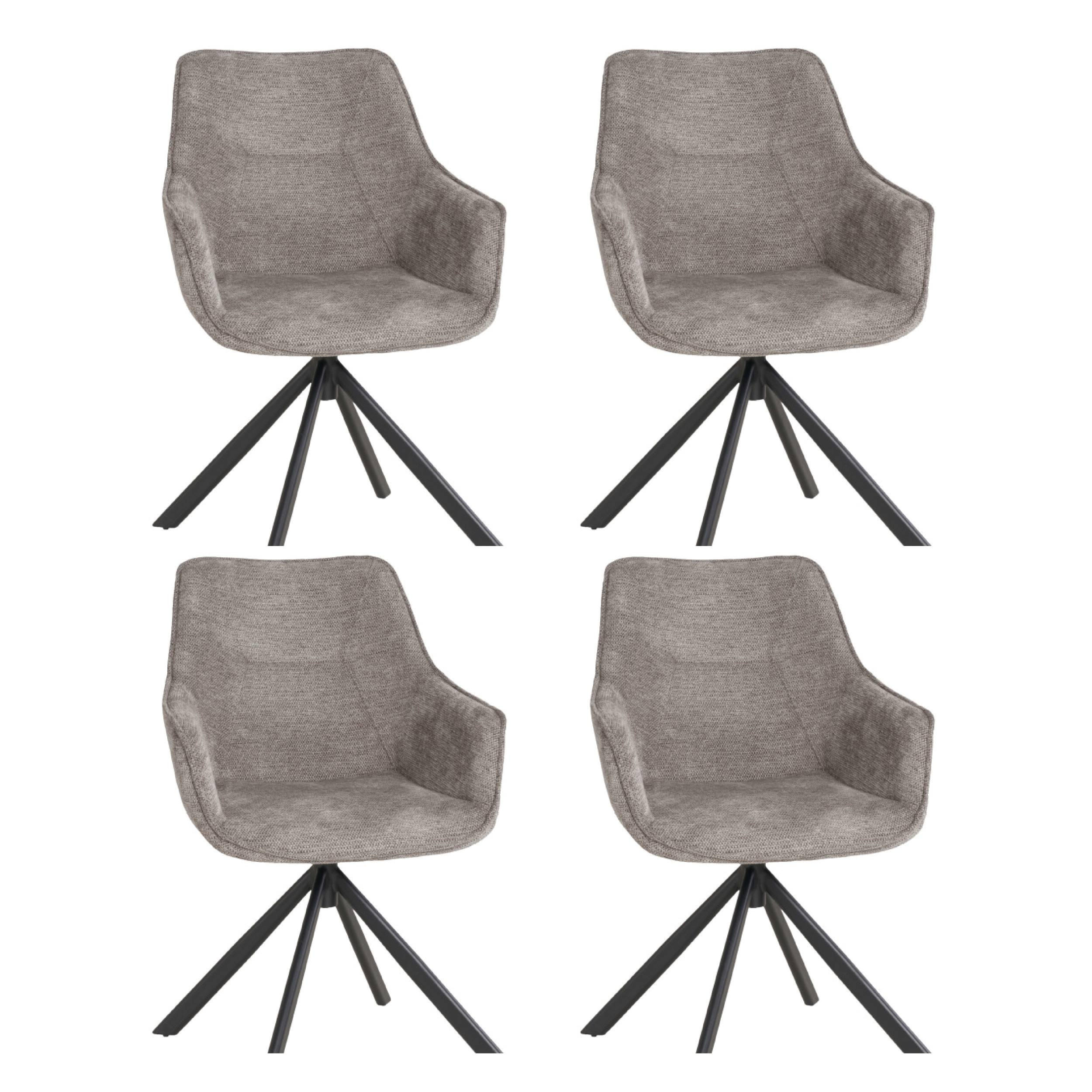 ESSZIMMERSTUHL 4er Set San Carlo hellgrau drehbar - Hellgrau/Schwarz, Textil/Metall (57/87/67cm) - Mr. Deko