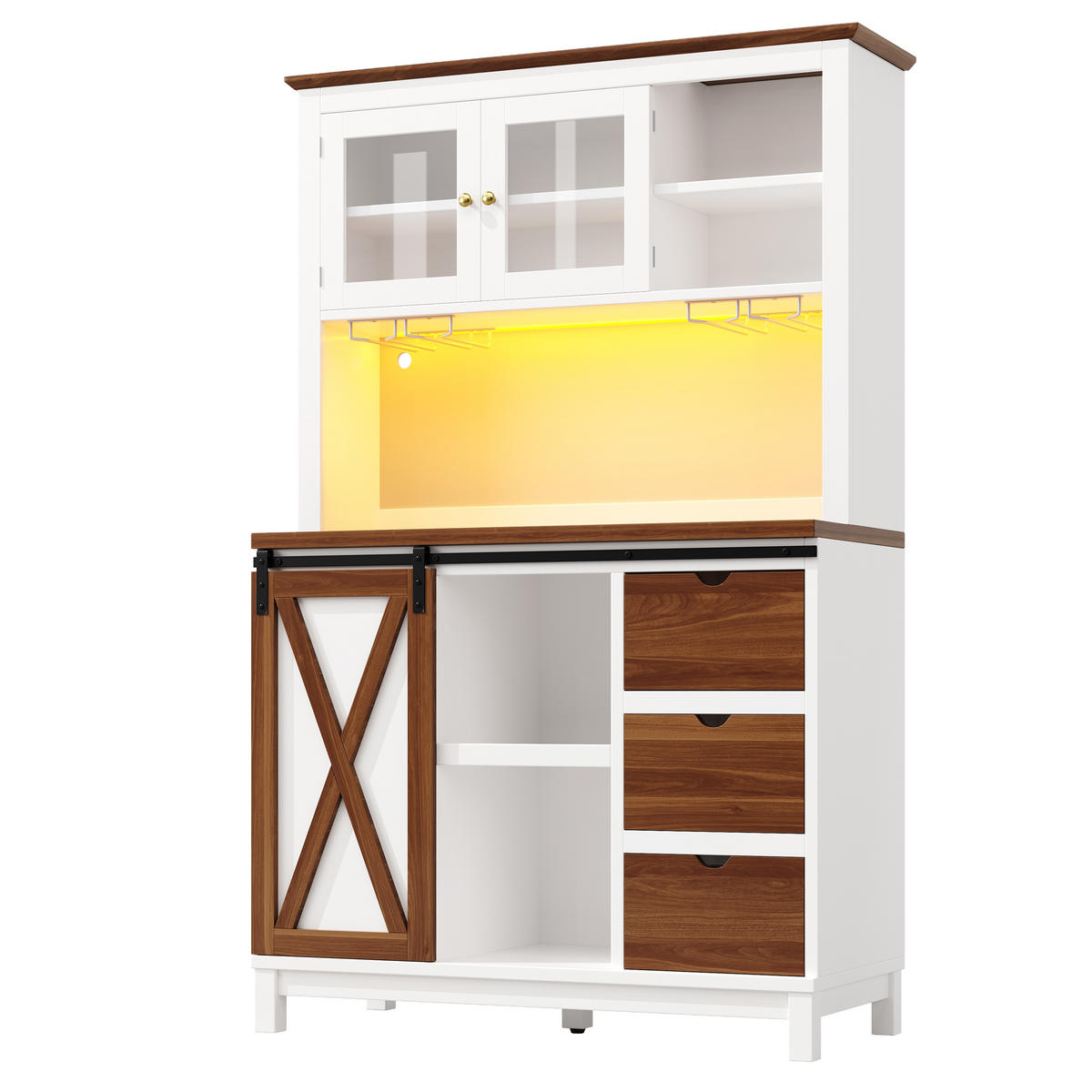 GESCHIRRSCHRANK aus MDF, Metall & Glas 104x40x180cm in Weiß mit LED - Weiß, Holzwerkstoff (104/180/40cm) - Modfu