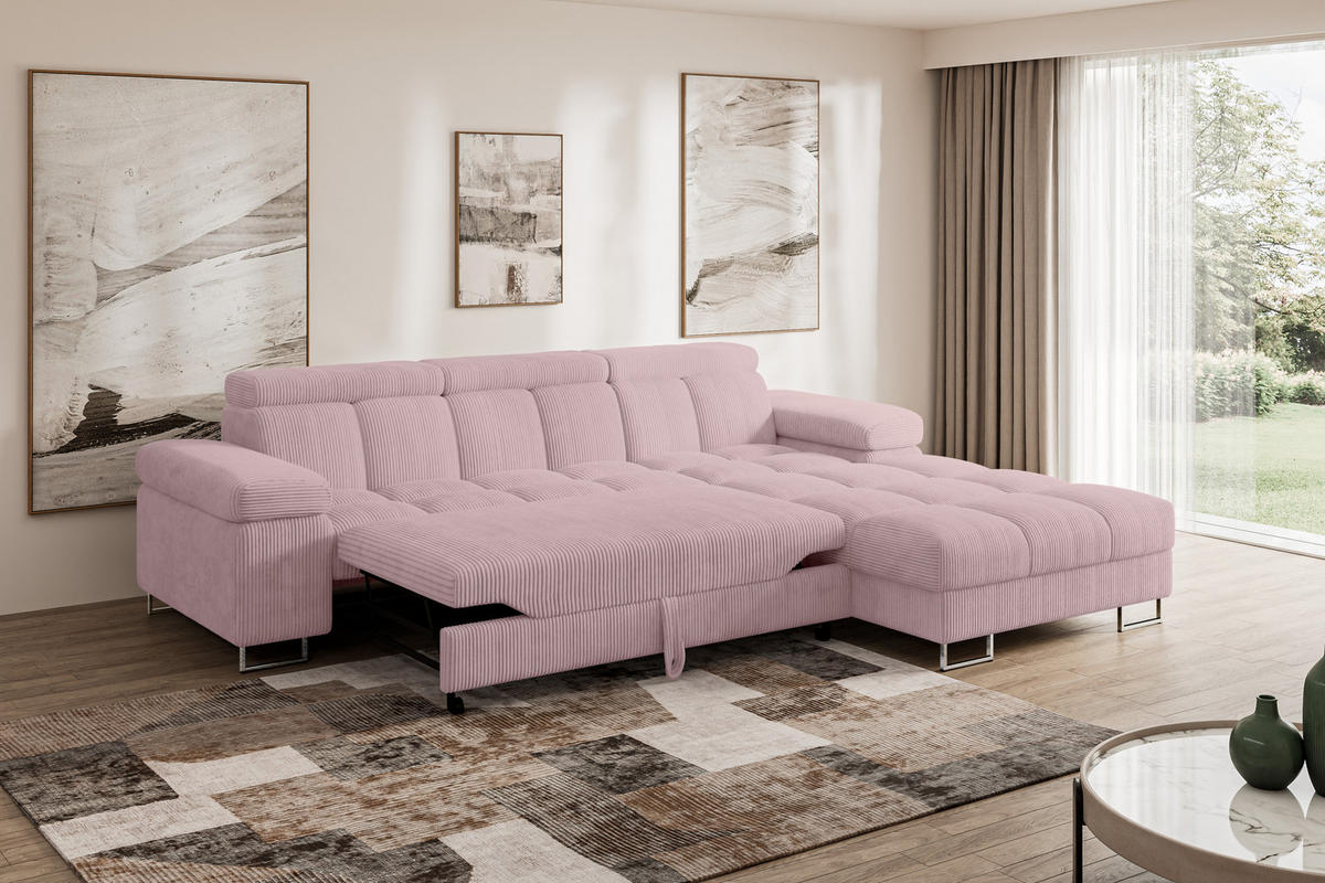 ECKSOFA mit Schlaffunktion Ottomane Rechts COMA L 271x203x79 Rosa Cord - Rosa, Holzwerkstoff/Textil (203/271cm) - ALTDECOR
