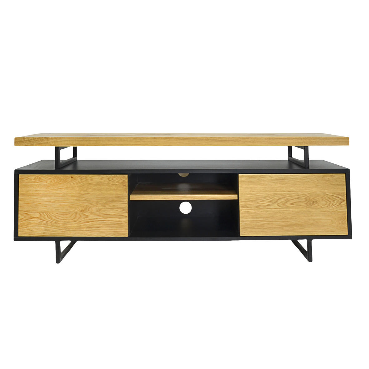 TV-SCHRANK aus Eiche im industriellen Stil auf Metallbeinen NESCA III - Eichefarben, Holz (150/55/40cm) - Rawood Furniture