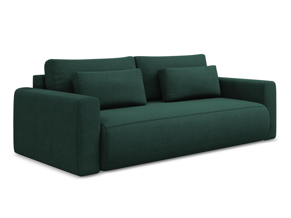 3-SITZER SOFA mit Schlaffunktion Strukturstoff Stoff Grün - Dunkelgrün/Schwarz, Kunststoff/Textil (238/82/105cm) - Makamii