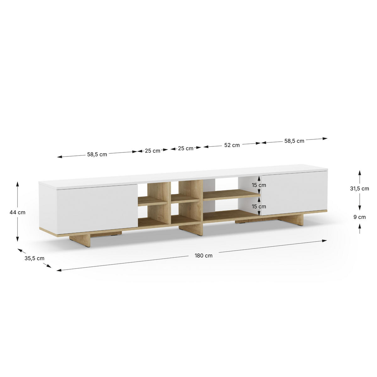 TV-STÄNDER Cequoia Weiß 230/35.6/44 cm - Weiß, Holz (35.6/44/230cm)