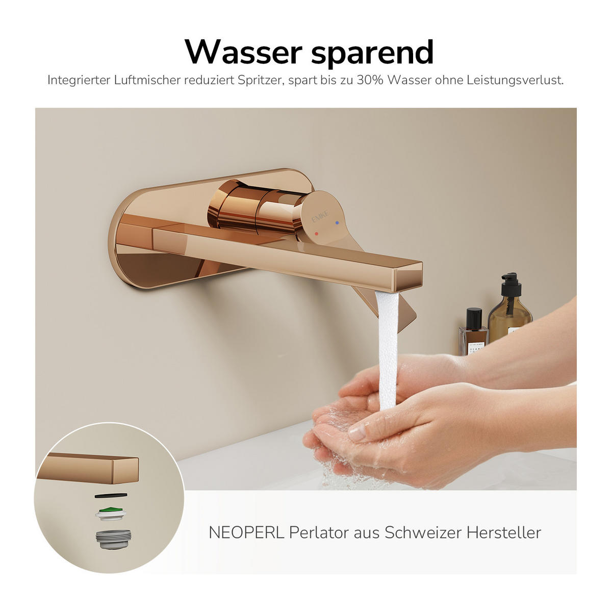 WASCHTISCHARMATUR mit Luftsprudler Messing Rosengold - Roségold, Metall (21/7/28.8cm) - EMKE