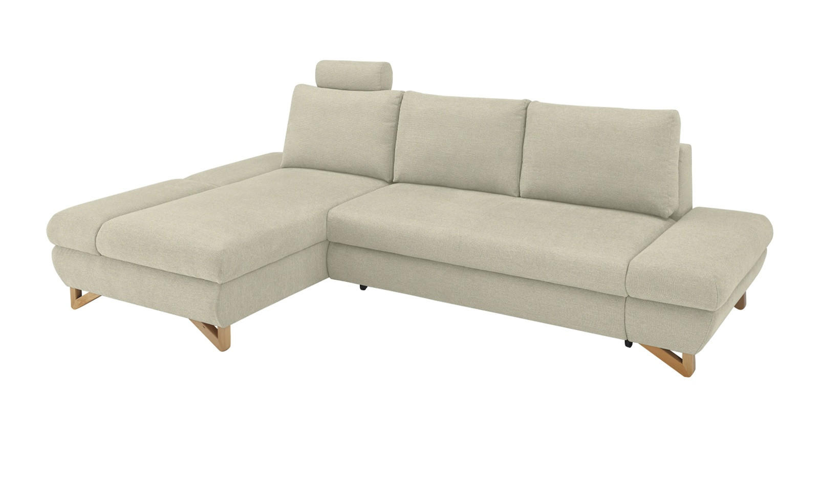 ECKSOFA beige Struktur-Stoff, Sofa mit Bettfunktion und Stauraum 284 cm - Beige, Holz/Textil (166/284cm) - Furn.Design