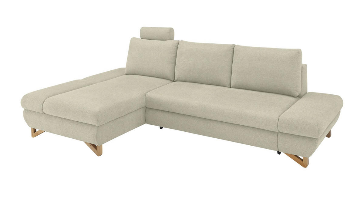 ECKSOFA beige Struktur-Stoff, Sofa mit Bettfunktion und Stauraum 284 cm - Beige, Holz/Textil (166/284cm) - Furn.Design