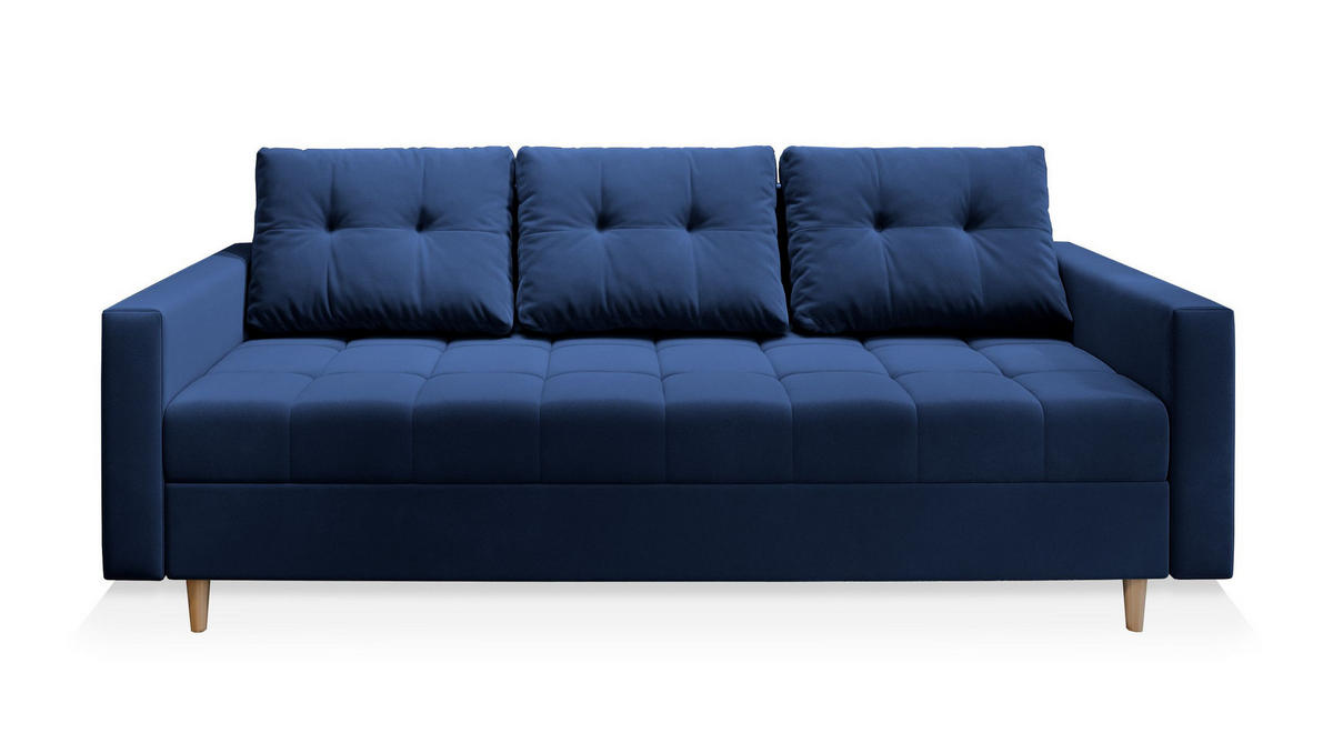 POHOVKA MILO, Plyšová látka KRONOS, Modrá - modrá/barva dubu, dřevo/kompozitní dřevo (220/93/87cm) - MASSENO