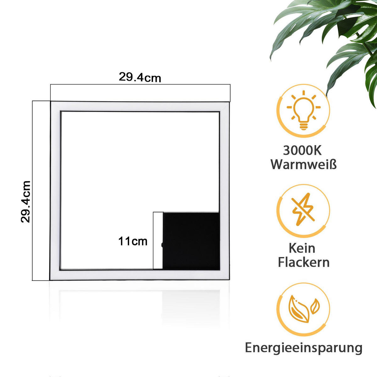 LED-DECKENLEUCHTE Eisenach 29.4/29.4/3.8 cm - Schwarz, Metall (29.4/29.4/3.8cm) - Nettlife