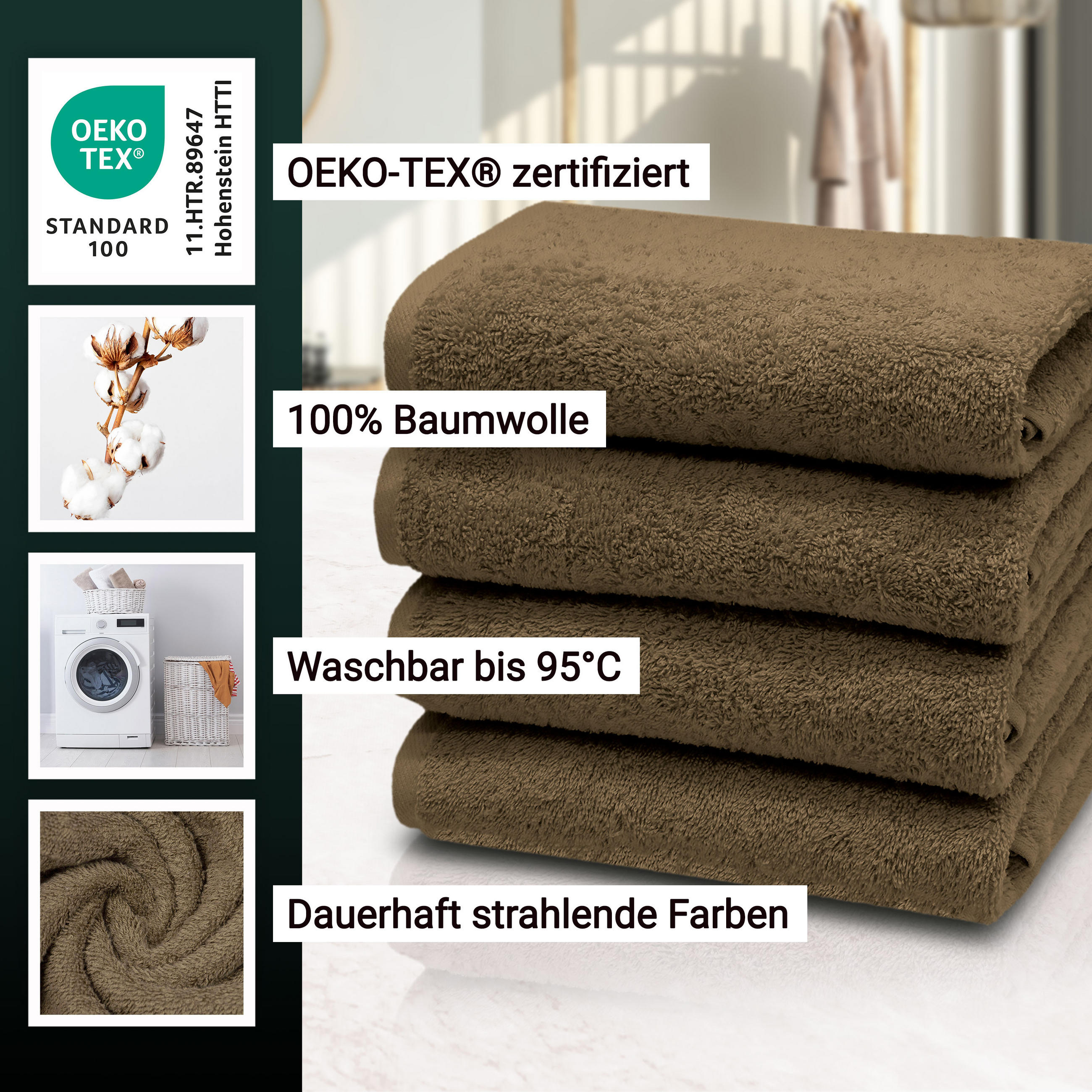 HANDTÜCHER, 4er-Set, 50x100 cm, 100% Baumwolle, Braun - Braun, Textil (50/100cm) - Zollner