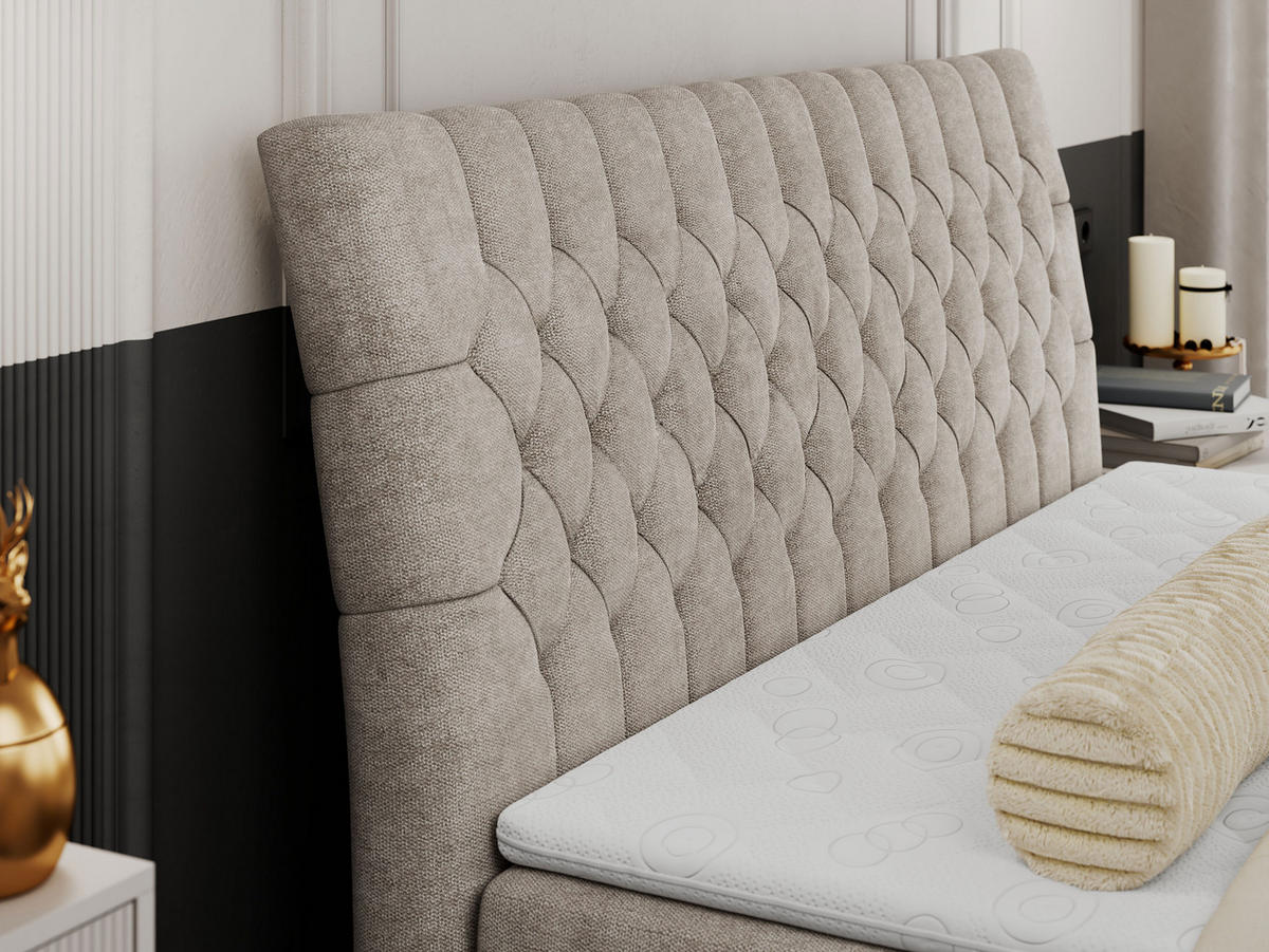 BOXBETT MILEN 160/200 Beige Struktur - H3 - Beige, Holz/Textil (160/200cm) - MKS