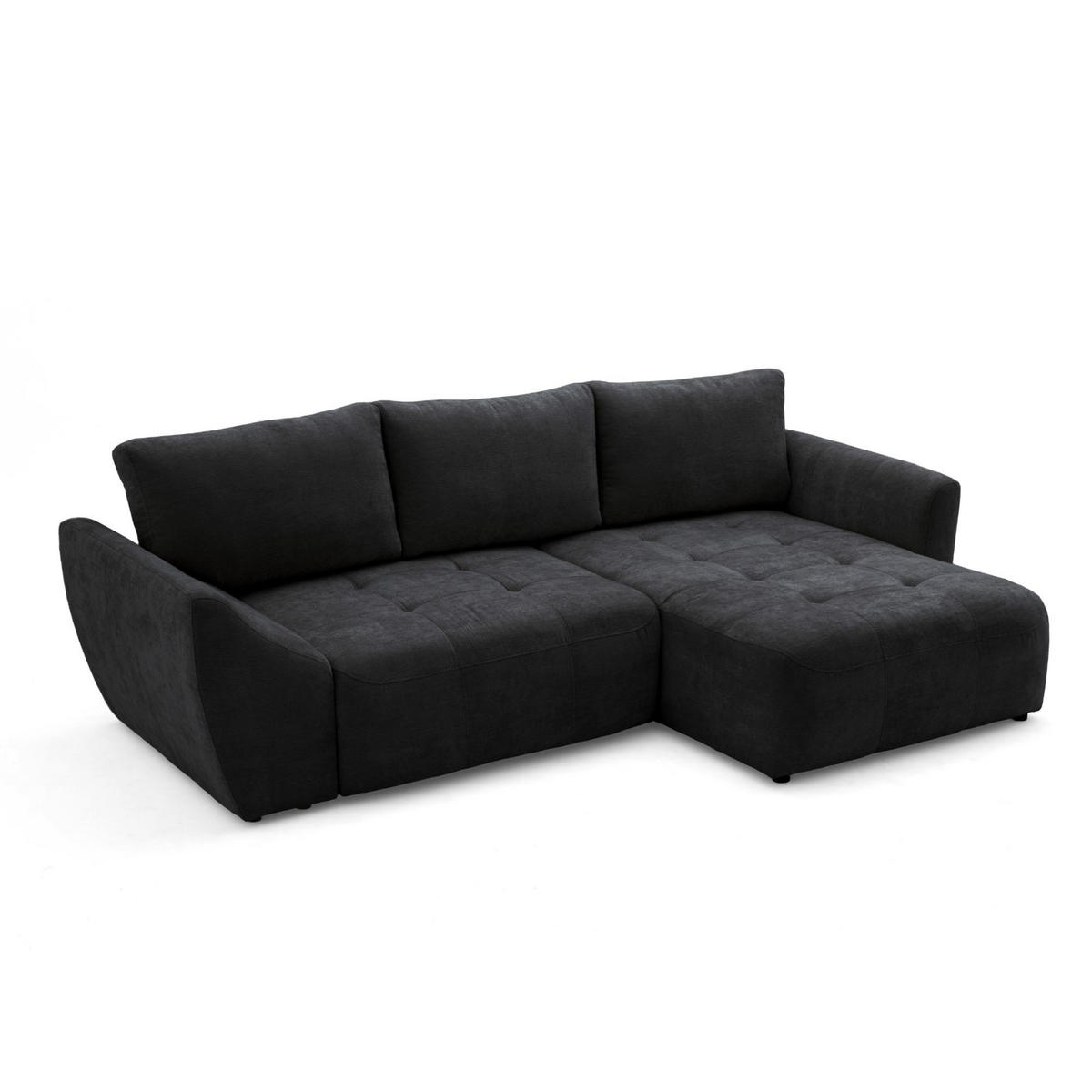 ECKSOFA NICE L Rechts mit Schlaffunktion 137x204 Chenille Anthrazit - Anthrazit/Schwarz, Holz/Textil (165/260cm) - Muffo