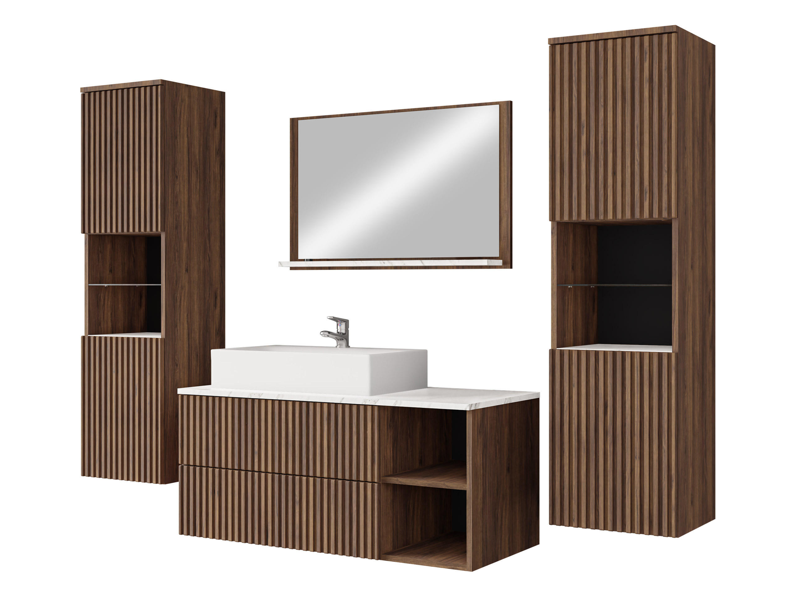 BADMÖBEL-SET Kertos Rillen III - Braun, Holzwerkstoff (100/57/45cm) - MIRJAN24
