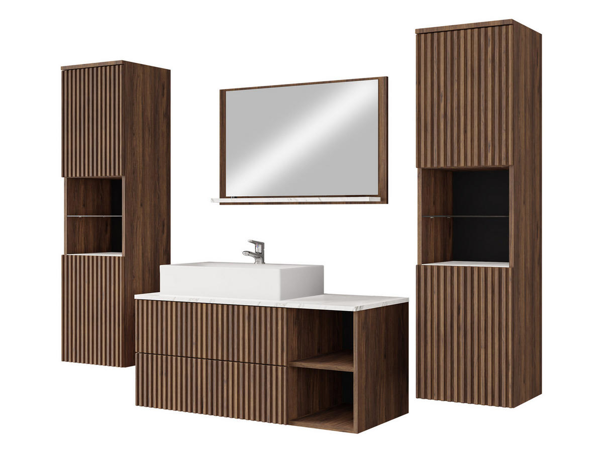 BADMÖBEL-SET Kertos Rillen III - Braun, Holzwerkstoff (100/57/45cm) - MIRJAN24