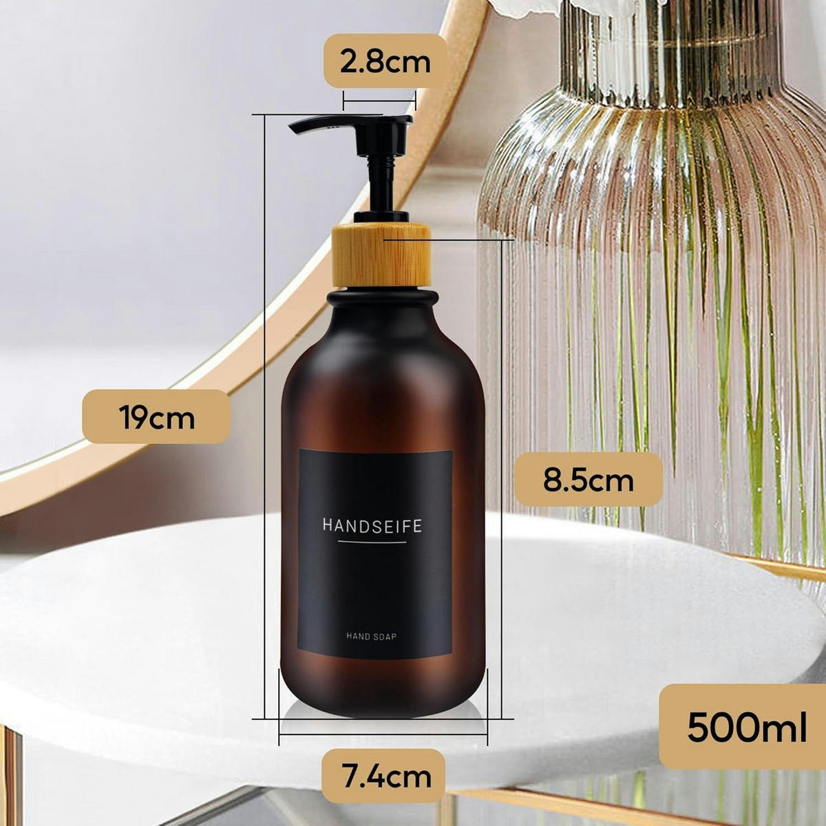 SEIFENSPENDER-SET 3 Stück 500ml PET Bernstein mit Etiketten - Braun, Kunststoff (7.4/19/7.4cm)