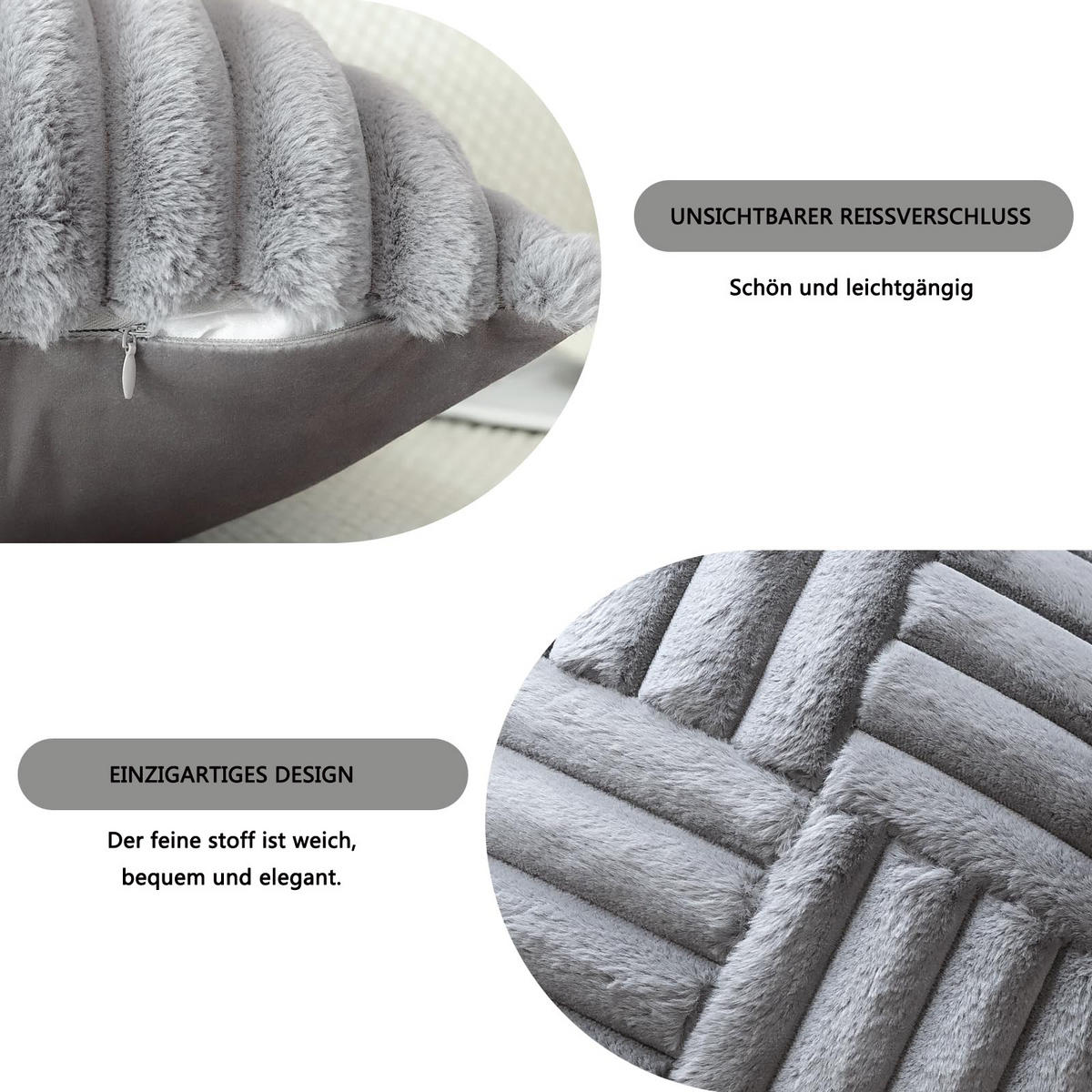 KISSENHÜLLE UNI Plüsch & Samt 45/45 cm - Grau, Textil (45/45cm) - Kaket