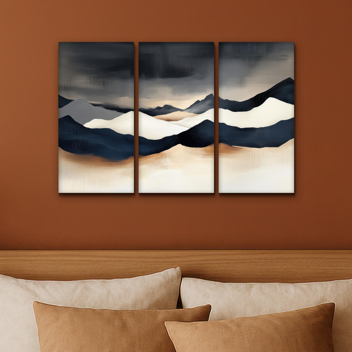 LEINWANDBILD 3er Set Landschaft - Abstrakt - Modern 60x40 cm - Dunkelblau, Textil (60/40cm) - MuchoWow