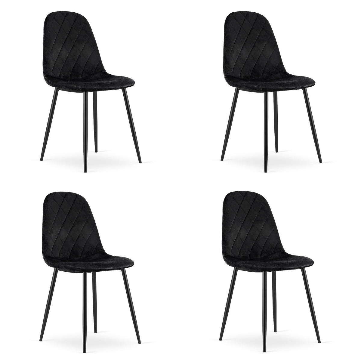 ESSZIMMERSTUHL 4er Set Schwarzer Velours, Diamantförmige Rückenlehne, Bequeme Sitzfläche - Schwarz, Textil (46/89/51cm) - Best For Home