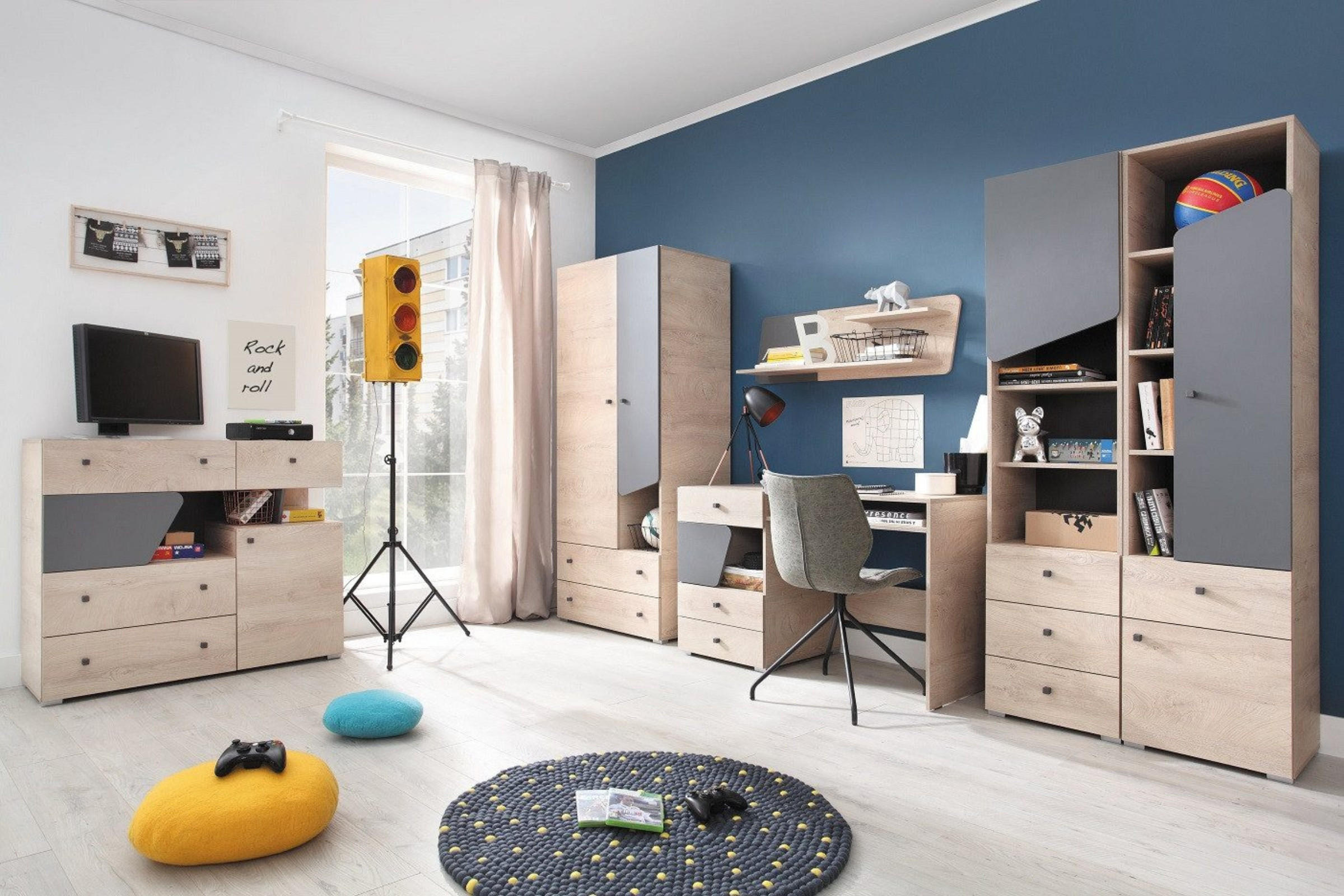 KINDERKLEIDERSCHRANK DARLA D03 80/50/190 Eiche/Anthrazit - Anthrazit/Sonoma Eiche, Holzwerkstoff (80/190/50cm) - Deine Möbel 24