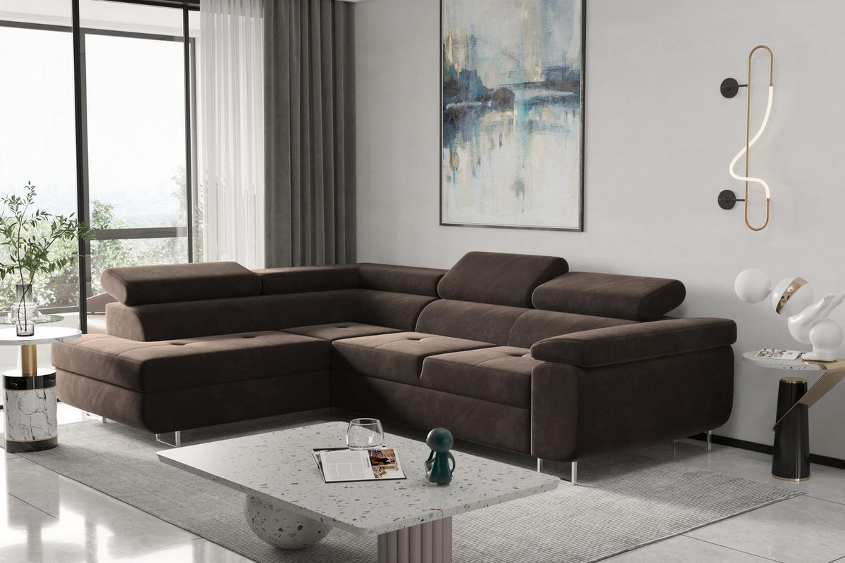 ECKSOFA mit Schlaffunktion und Bettkasten ATOM Dunkelbraun Links - Dunkelbraun, Holz/Textil (202/275cm) - Kaiser Möbel