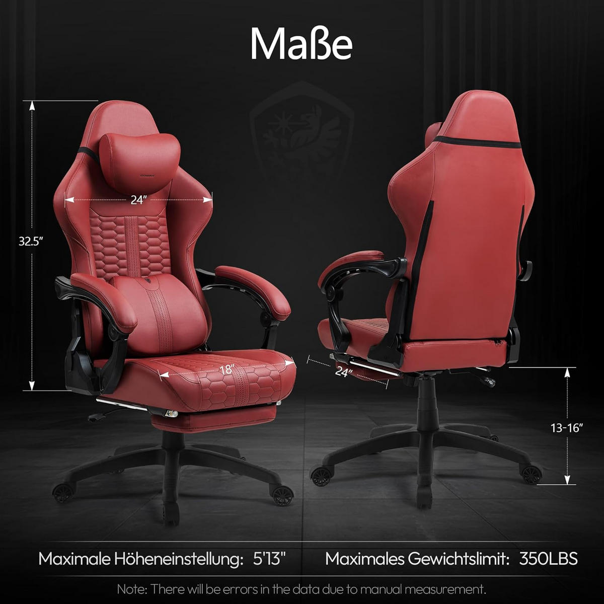 GAMING-STUHL & hoher Rückenlehne, Massagefunktion PU-Leder - Rot, Leder (61/117/61cm)