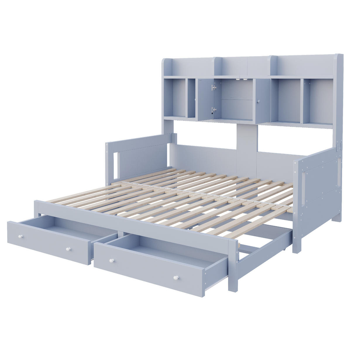 SCHLAFSOFA Holz Ausziehbett LED Stauraum Steckdose Grau - Grau, Holz (90/190cm) - FLIEKS