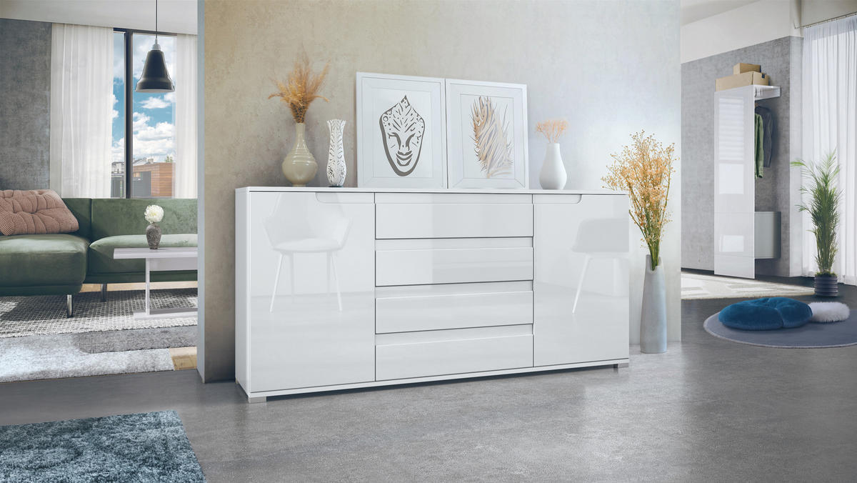 SIDEBOARD Sylt Weiß Hochglanz - Weiß Hochglanz, Holzwerkstoff (166.5/75.5/35cm) - Vladon