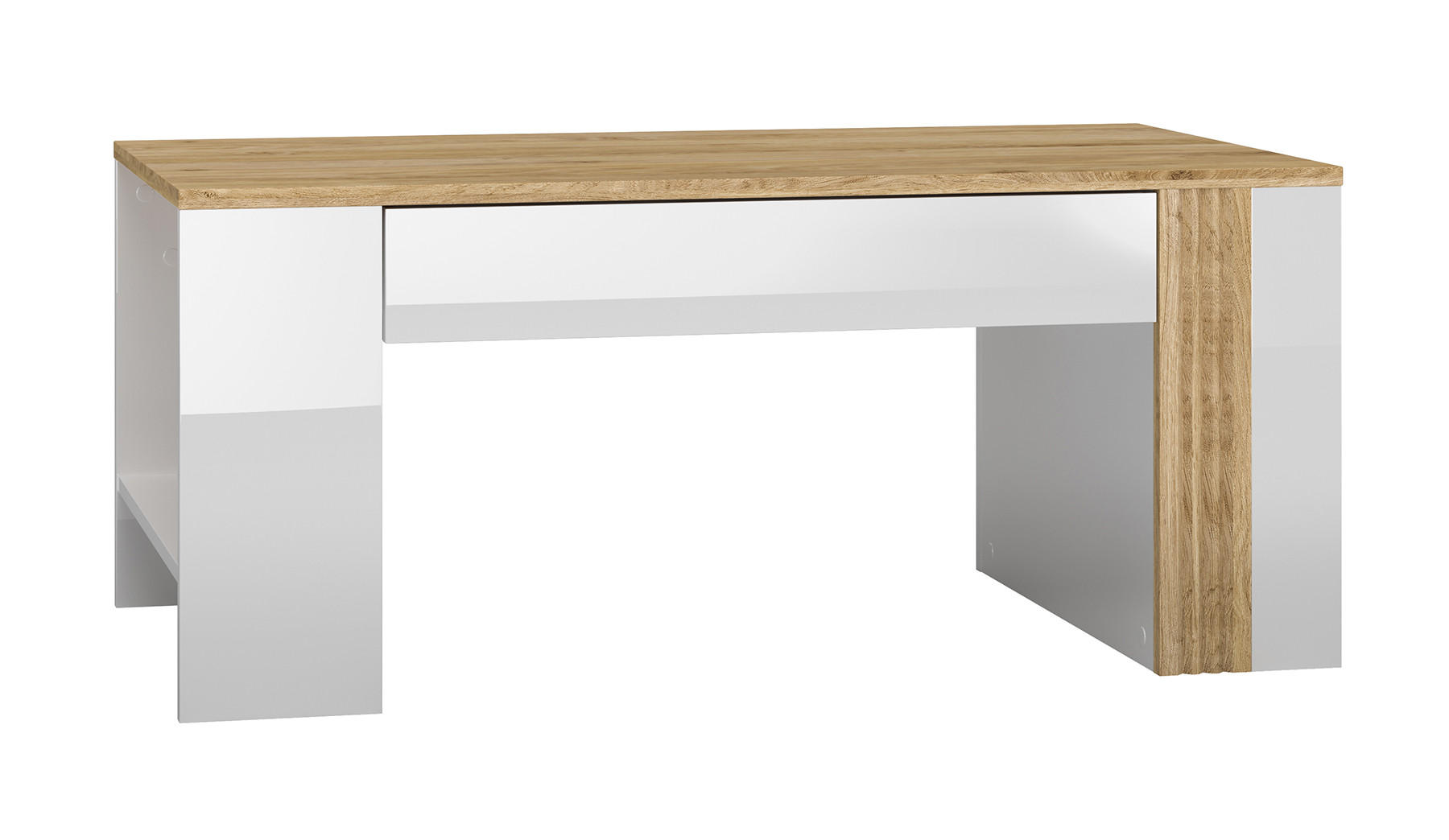 COUCHTISCH Adagio weiß Hochglanz / Eiche castello 109 / 60 / 48cm - Weiß/Braun, Holz/Holzwerkstoff (60/109/48cm) - Feldmann-Wohnen