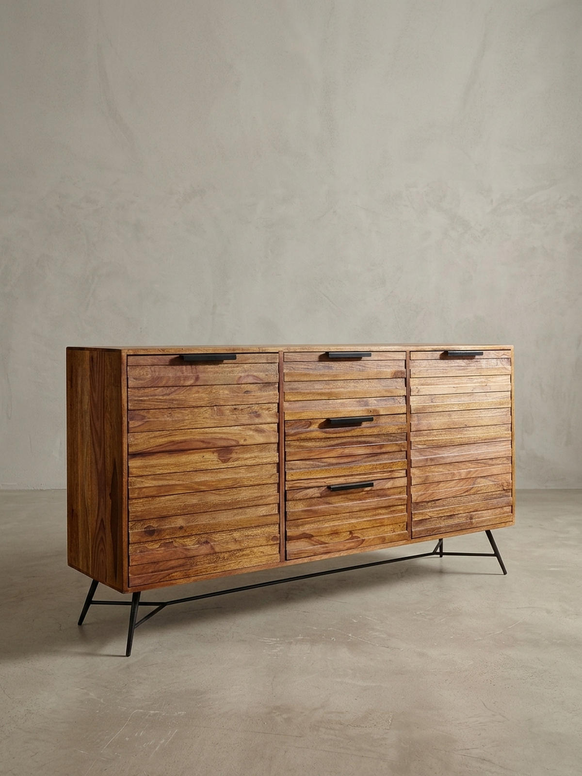SIDEBOARD – FORMIO, Massivholz, 160x40x88 cm, Industrial-Stil - Schwarz/Braun, Holz/Metall (160/88/40cm) - KADIMA DESIGN