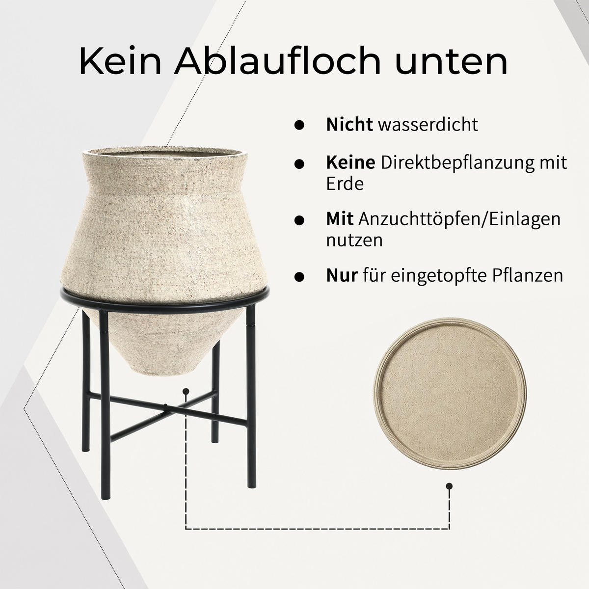 BLUMENTOPF Set 2er aus Eisen, Durchmesser 31& 25cm - Beige, Metall (40/62/40cm) - Hometopia