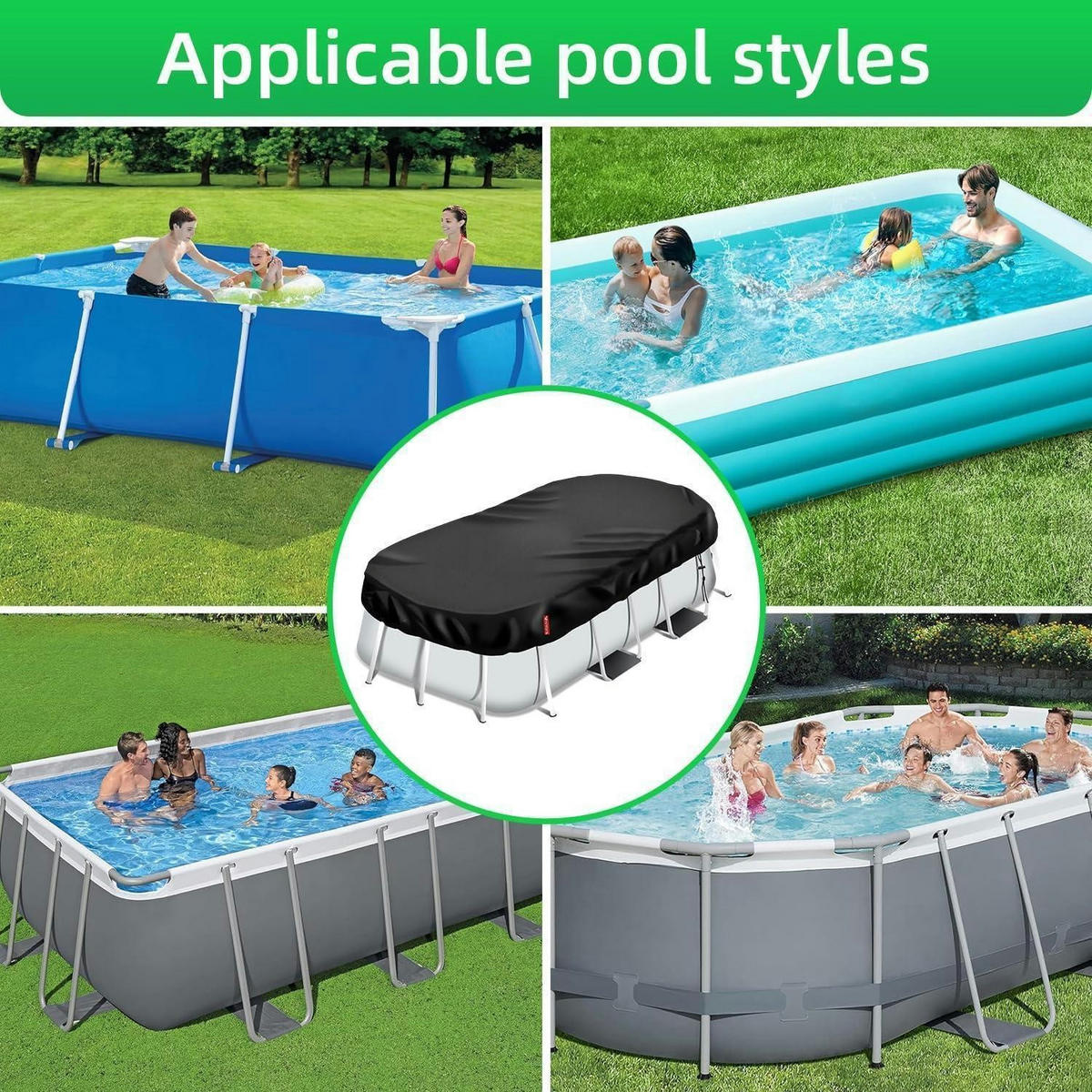 POOLABDECKUNG Rechteckig 305 x 175 cm Schwarz - Schwarz, Kunststoff (175/305cm)