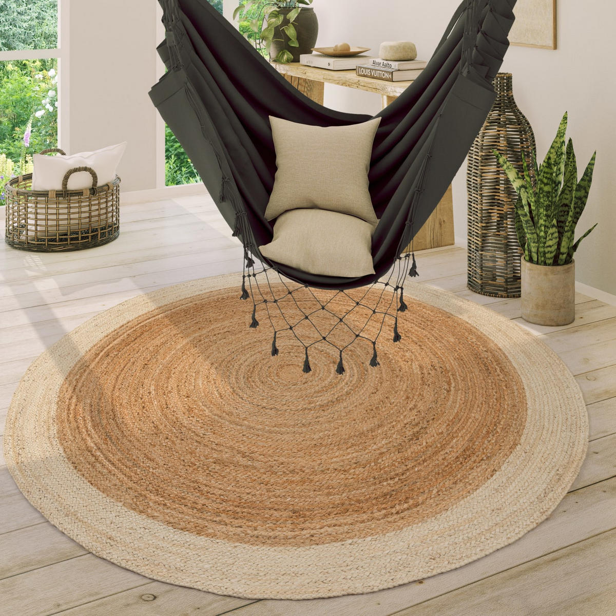 TEPPICH Jute Boho wendbar schmutzabweisend Elfenbein Rund 100D - Champagner, Textil (100/100cm) - KADIMA DESIGN