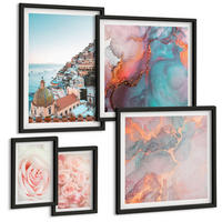 BILDER SET 5er Set - 50x50 cm & 20x30 cm & 40x60 cm Schwarzer Rahmen - Abstrakte Pastellmuster - Schwarz, Kunststoff (40/60cm) - TULUP