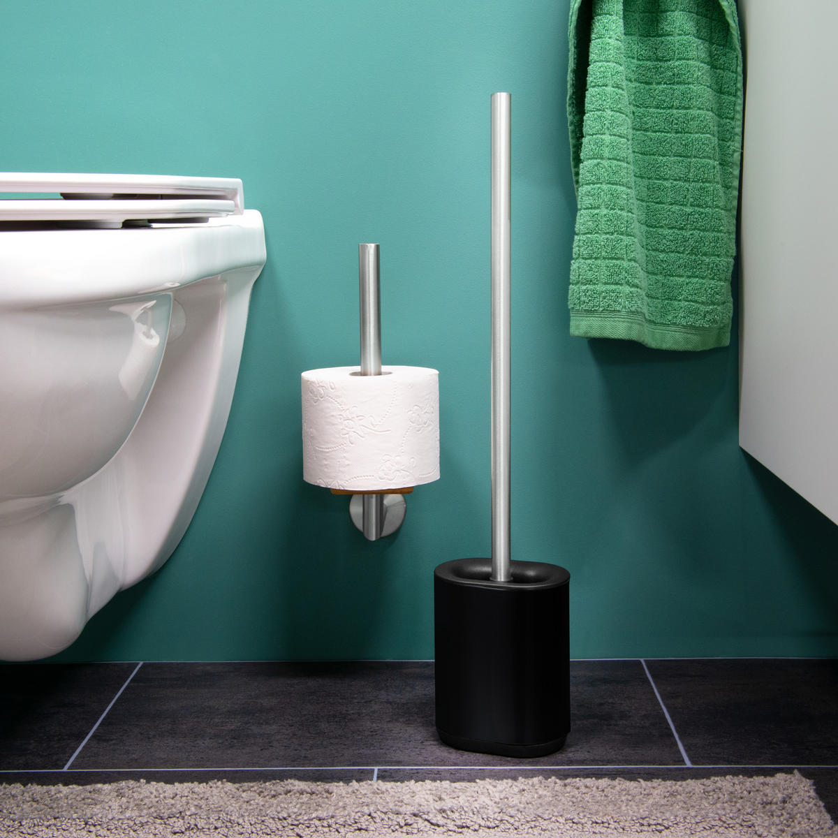 WC-GARNITUR BARBENA, schwarz, Kunststoff Edelstahl - Schwarz, Metall (11/53/4cm) - bremermann