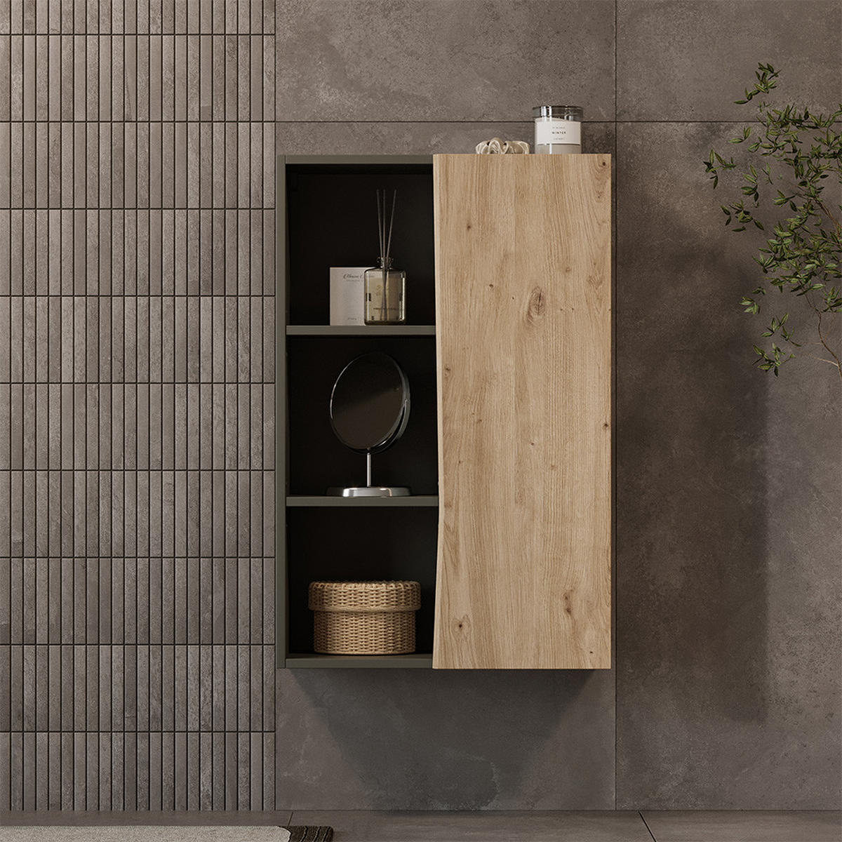 MIDISCHRANK Willow Artisan 56 x 86 cm mit 3 offenen Fächern - Anthrazit/Hellgrau, Holzwerkstoff (56/86/29.8cm) - Vicco