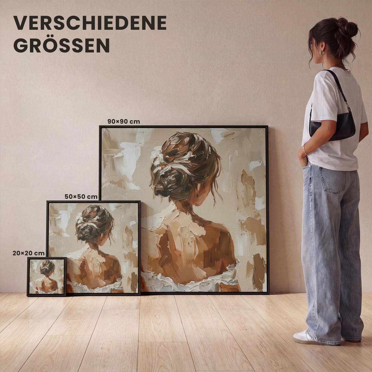 LEINWAND Bilder mit Rahmen - Frau - Farbe - Abstrakt - Beige - Modern - 20x20 - Sandfarben, Textil (20/20cm) - MuchoWow