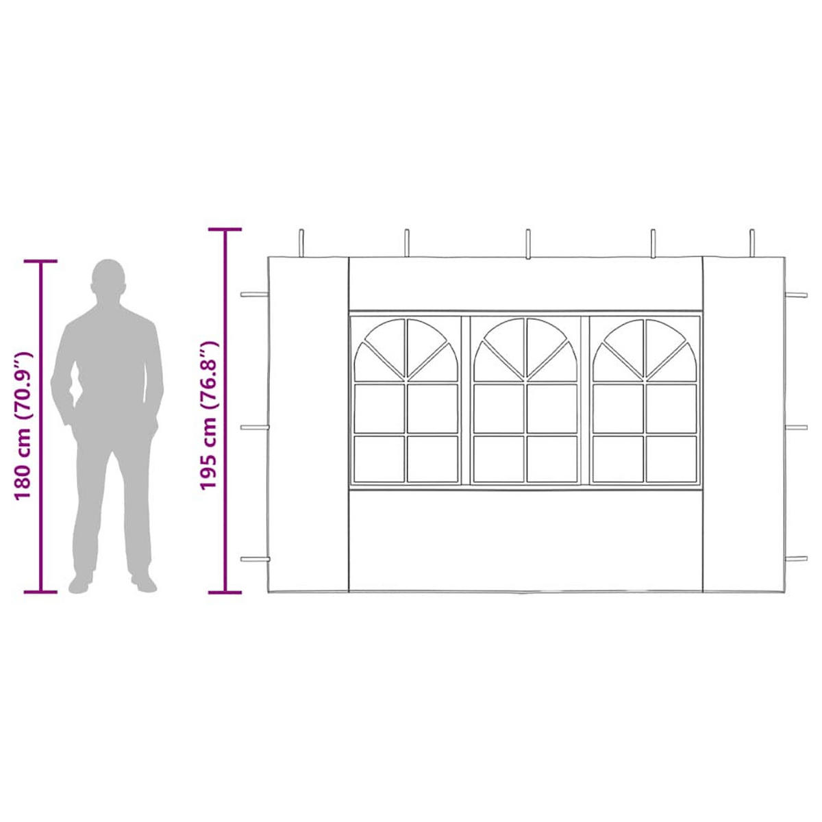 SEITENWÄNDE für Partyzelt mit Fenster, 300/195 cm, aus PE, Anthrazit, 2er-Set - Anthrazit, Kunststoff (195/195/300cm) - vidaXL