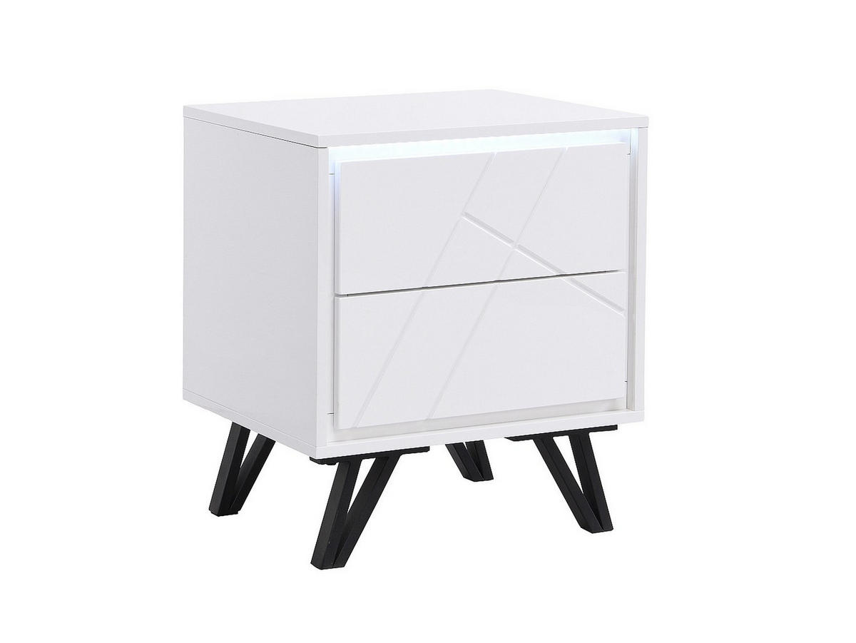2ER-SET Nachttische mit 2 Schubladen & LED-Beleuchtung - MDF - Weiß lackiert - SALIANO - Weiß, Holz (48/55/40cm) - Vente-Unique