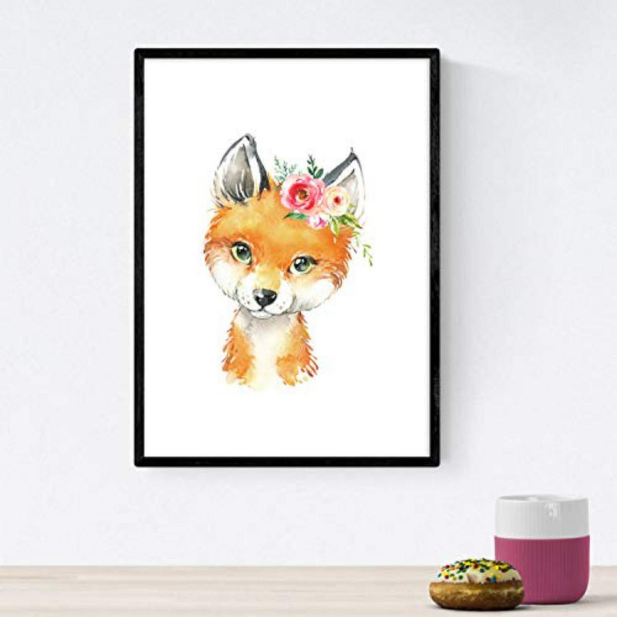 POSTER Set mit 4 Igel Pferd Fuchs und Eule A3 Schwarzer Rahmen - Schwarz, Papier (29.7/3cm) - Nacnic