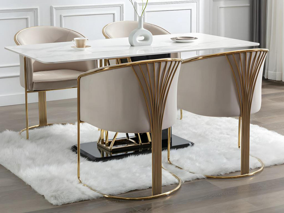 STUHL mit Armlehnen 6er-Set - Samt & Metall - Beige und Goldfarben - JOSETHE - Creme, Textil (52.5/82.5/59.5cm) - Pascal Morabito