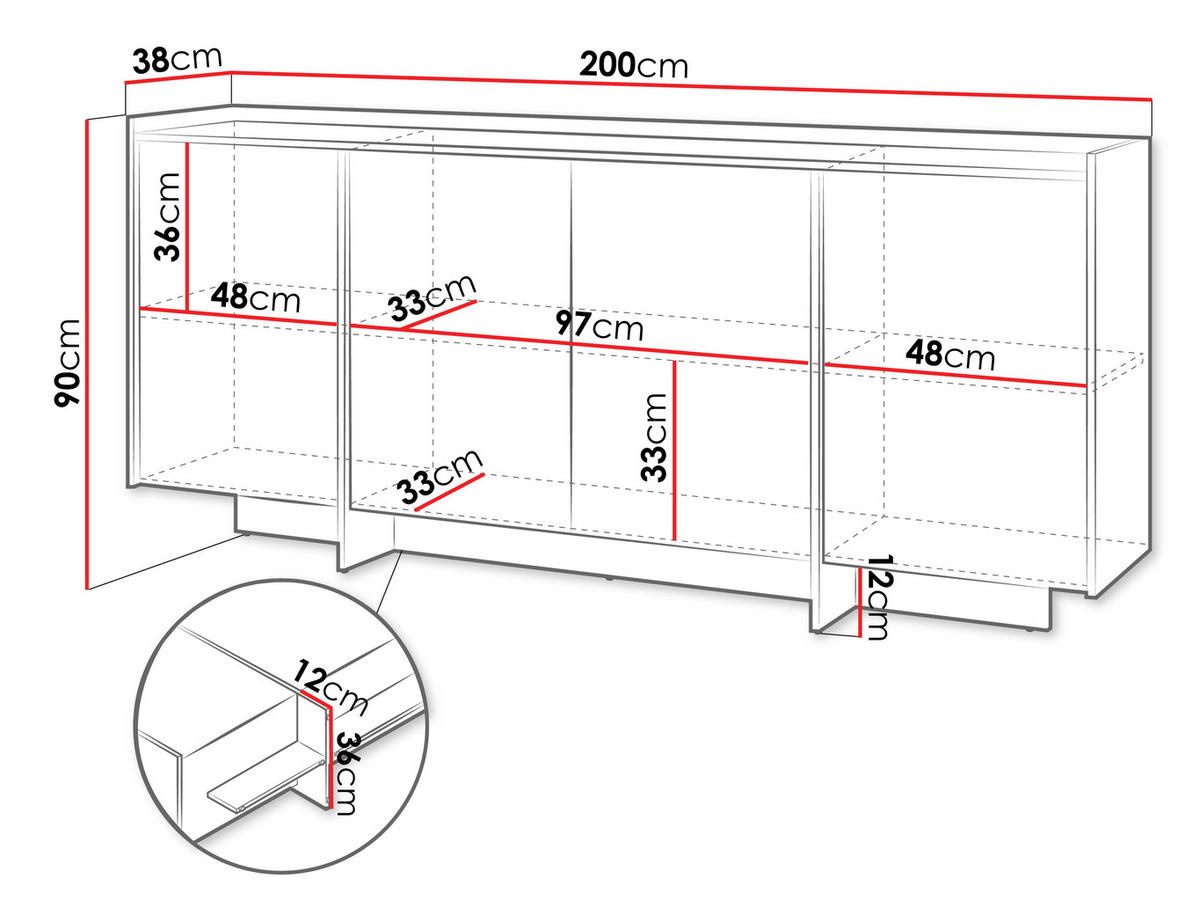KOMMODE Japandi K4D - Braun, Holzwerkstoff (200/90/38cm) - MIRJAN24