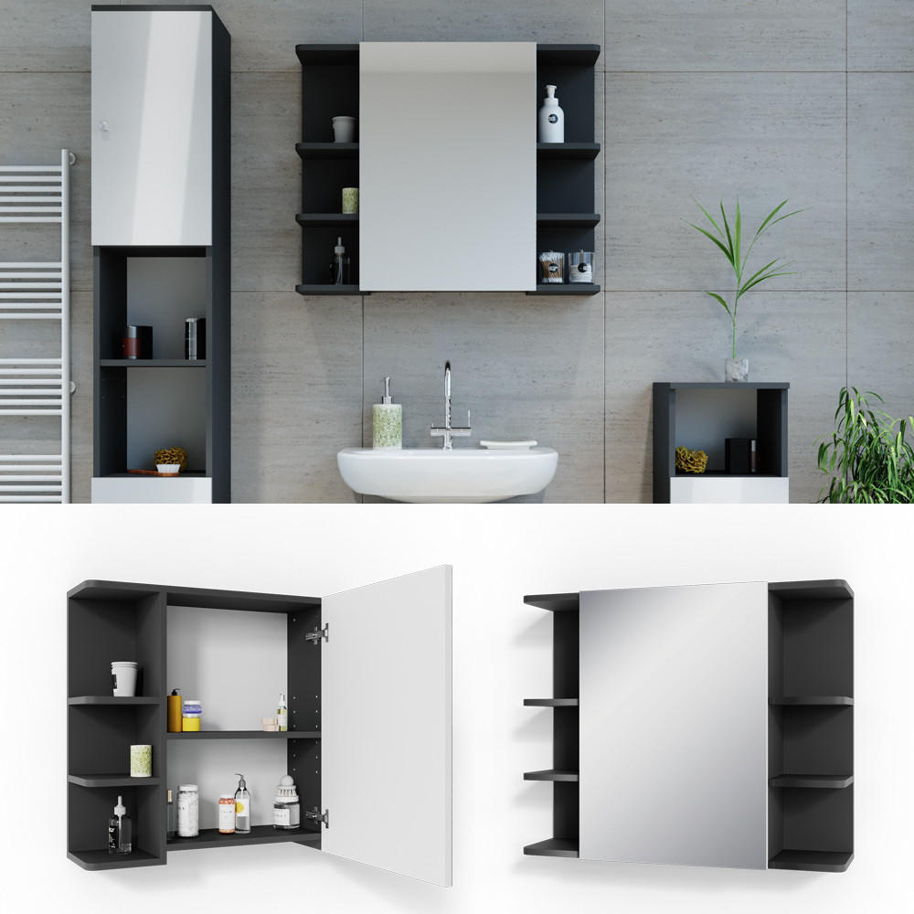 BADSPIEGELSCHRANK Fynn Anthrazit 79.6 x 64 cm - Anthrazit, Holzwerkstoff (79.6/64/21.2cm) - Vicco