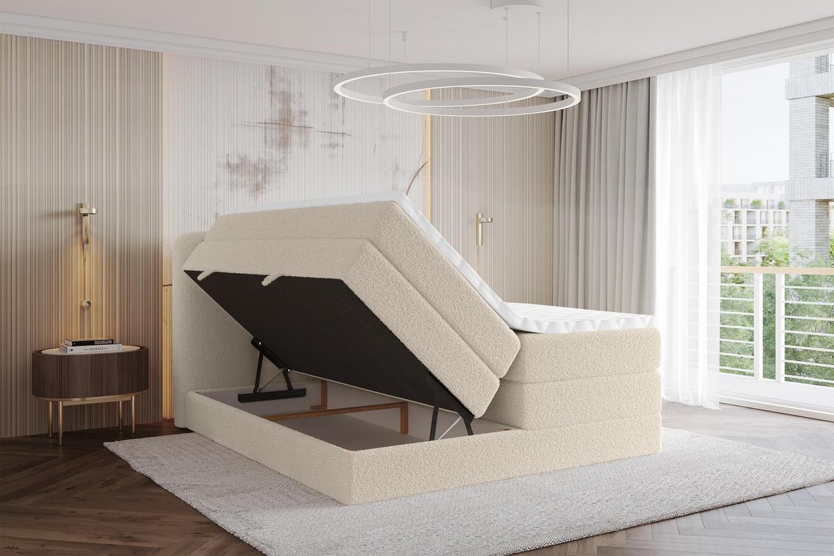 BOXSPRINGBETT mit Matratze H3/H4 - NINA KING - 160x200 cm Dunkelbeige - Baltimorefarben, Holzwerkstoff (160/200cm) - ALTDECOR