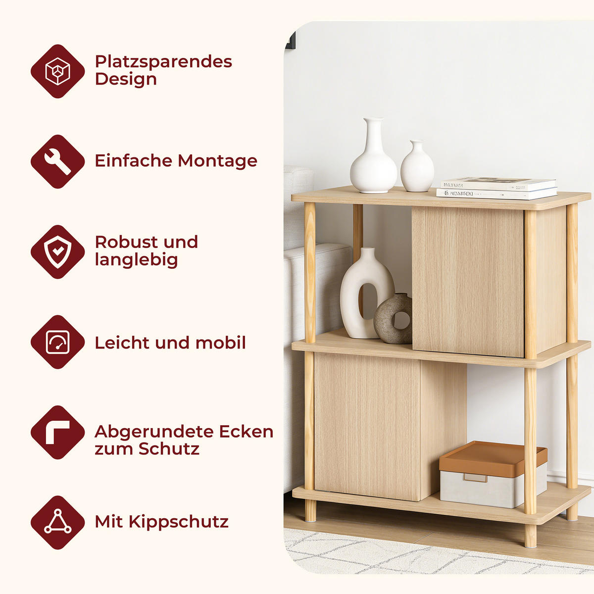 BÜCHERREGAL mit Stauraum und 2 Ablagen - Alteiche, Holz (35/77.5/60cm)