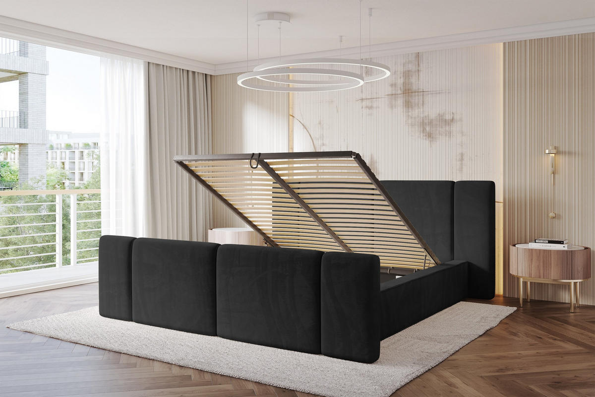 POLSTERBETT mit Bettkasten, Fußteil und Lattenrost, Boxbett ohne Matratze - RIVO-Z 160x200 Schwarz - Schwarz, Holzwerkstoff/Textil (160/200cm) - ALTDECOR